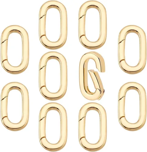 PH PandaHall Anillos ovalados de resorte chapados en oro de 18 quilates, 10 piezas de 0.630 x 0.335 in, broches de latón para llaves, anillos de