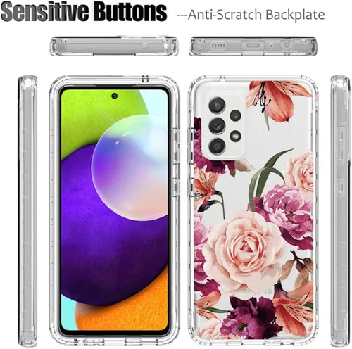 Miniatura 5 de Funda para Galaxy A52 5G/4G/Samsung A52 SM-A526, bonita funda protectora de cuerpo completo transparente con protector de pantalla de vidrio