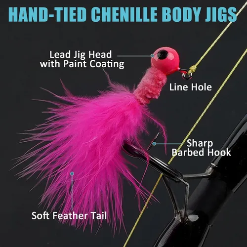 Miniatura 3 de Crappie Jigs Marabou - Señuelo de pesca con plumas de marabú, gancho para pesca de lubina, anzuelo, trucha, lucioperca, panfish 1/8 onzas, 1/16