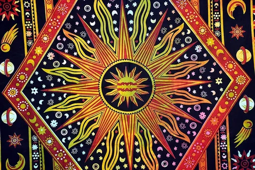 Miniatura 2 de Tapiz bohemio de sol y luna celestial de teñido anudado dorado para colgar en la pared, tapiz bohemio hippie, tapiz hippie, cortina de playa
