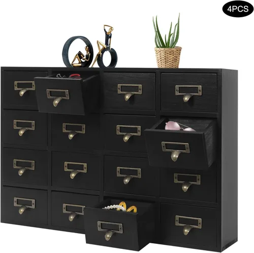 Miniatura 5 de 4 Set Storage Cabinet, Tabletop Mount 64 Combination Stackable Cabinets Rectangular Drawer Wooden Box with Label Holder Storage Drawer Unit for Black