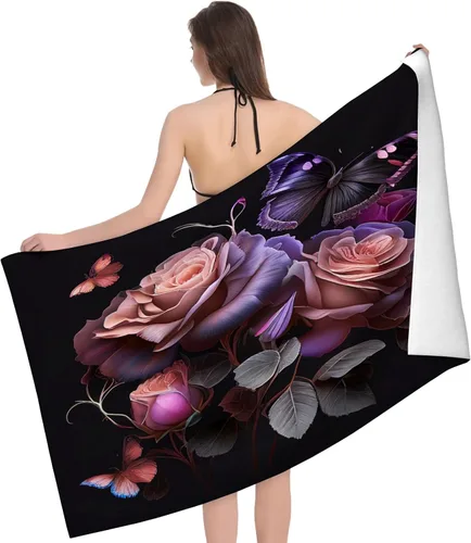 Miniatura 23 de Toalla de playa y piscina, toalla de playa grande suave y absorbente para natación, deportes, playa, gimnasio, 32 x 52 pulgadas