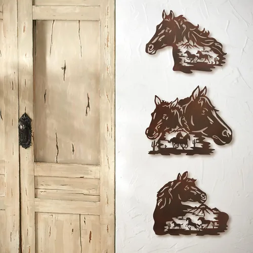 Miniatura 3 de WAIU Trio Wildlife Accent - Estatuas de animales montadas en la pared, colgantes de pared de metal, paredes artísticas de silueta, decoraciones