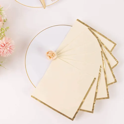 Miniatura 69 de Efavormart 50 Pack Servilletas de papel para fiestas de 2 capas suaves verde oliva con borde dorado de oro, servilletas para cenas, cócteles