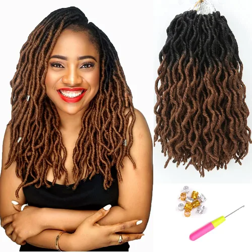 Miniatura 10 de Extensiones de cabello sintético de ganchillo con extremos rizados profundos de 24 pulgadas, paquete de 8 paquetes de trenzas sintéticas suaves de 1b