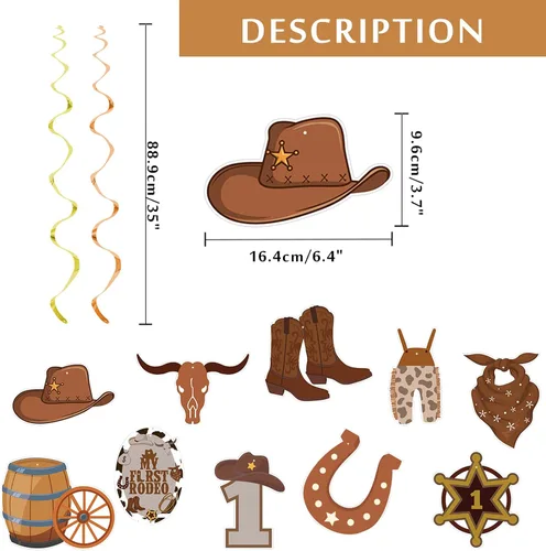 Miniatura 3 de Decoraciones de fiesta de vaquero, Mi primera fiesta de cumpleaños de rodeo para niños, suministros de fiesta temática occidental, espirales
