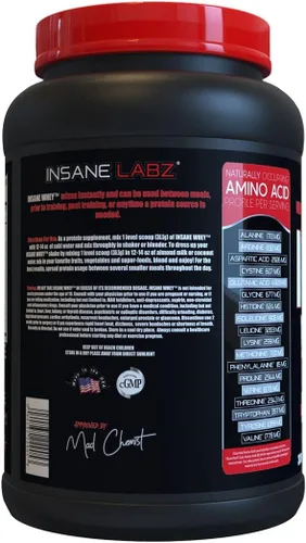 Miniatura 3 de Insane Labz Insane Whey, 100% Proteína de Suero para Construcción Muscular, Perfil de BCAA Amino, Ganador de Masa, Reemplazo de Comida