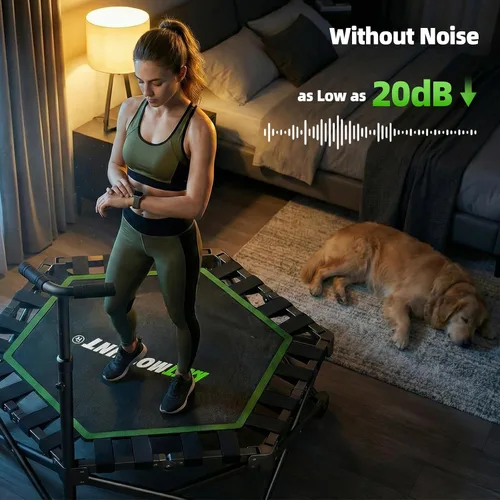 Miniatura 5 de East Mount Mini trampolín plegable para interiores, trampolín plegable para adultos con asas, rebote de ejercicio, trampolín pequeño para adultos