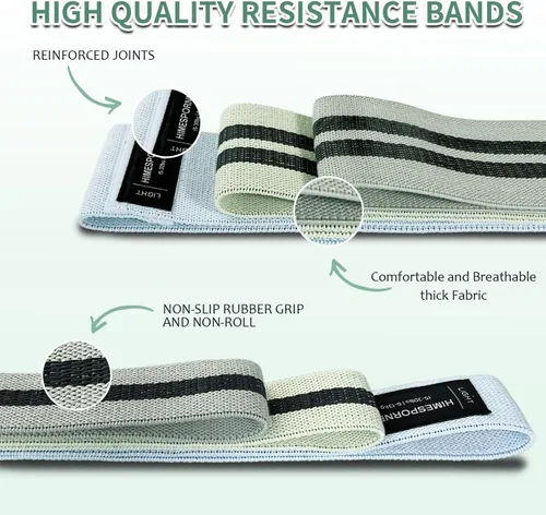 Miniatura 3 de HIMESPORNER 9 PCS Fabric Resistance Bands Set for Working Out, Non-Slip Exercise Booty Bands for Women & Men Leg and Glutes with Hair Ties and Tape