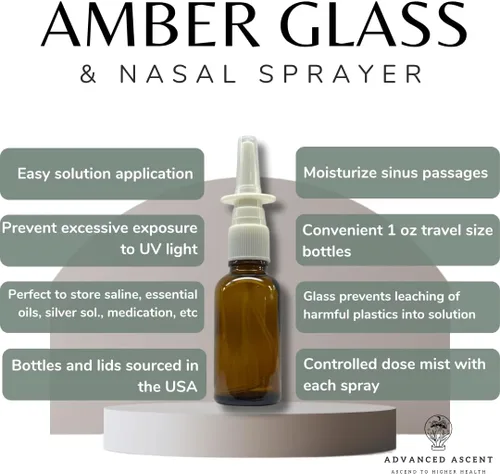 Miniatura 3 de ¡Rociador nasal de vidrio ámbar de 1 onza! Vacío, recargable, tamaño de viaje, vidrio de calidad para aplicaciones salinas (paquete de 2)