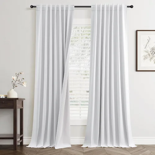 Miniatura 28 de Cortinas Opacas de Lino Beige Blanco de 84 Pulgadas de Largo, Juego de 2 Paneles para Sala de Estar y Dormitorio, Térmicas con Reducción de Ruido