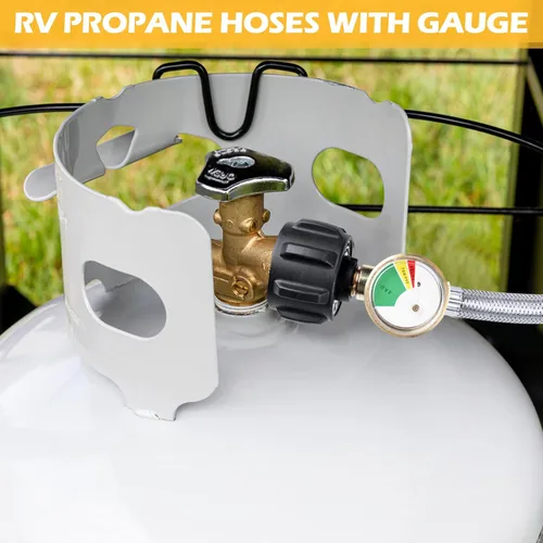 Miniatura 6 de Mangueras de propano para RV de 15 pulgadas con medidor, manguera trenzada de acero inoxidable para tanque de caravana, línea de manguera pigtail