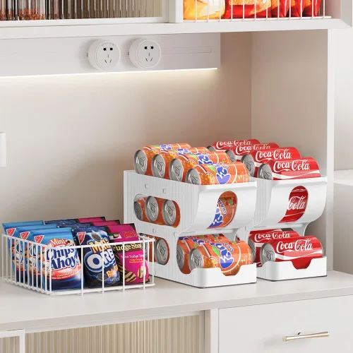 Miniatura 6 de Organizador de latas de soda para despensa/nevera, dispensador/almacenamiento/soporte/contenedor automático de latas con rodillos para refrigerador