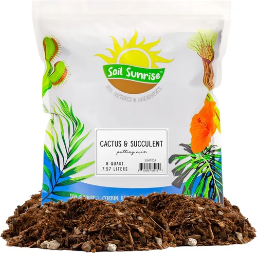 Suelo Sunrise para Cactus y Suculentas para Macetas Mezcla Especial - Drenaje Rápido y Arenoso al Estilo del Desierto (7,57 litros)