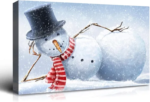 Denozer - Arte de pared de muñeco de nieve de Navidad, impresiones artísticas sobre lienzo para dormitorio, sala de estar, decoración de pared del
