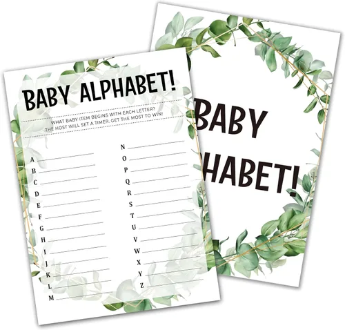Greenery - Tarjetas de juego de eucalipto para baby shower, suministros de fiesta de revelación de género de la selva tropical, diseño neutro para