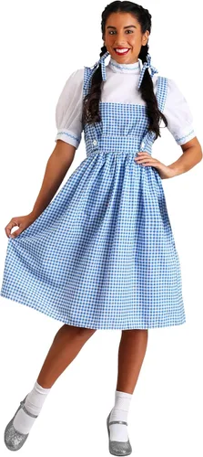 Women's Kansas Girl Costume with Gingham Dress, Blouse, and Hair Ribbons - Classic Storybook Character Look