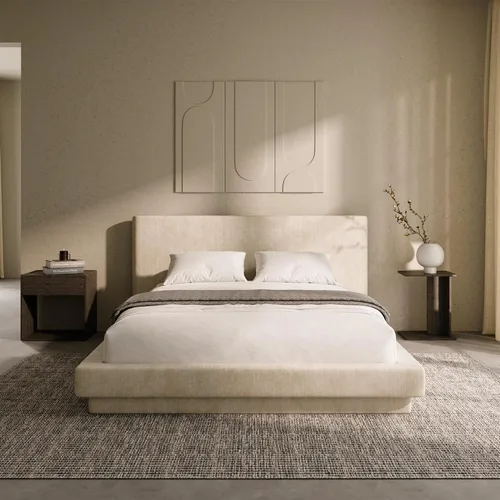 RECCI AirFrame Cloud Queen - Base de cama tapizada con cabecera extra ancha, plataforma totalmente acolchada de espuma de 5 pulgadas, fácil montaje,