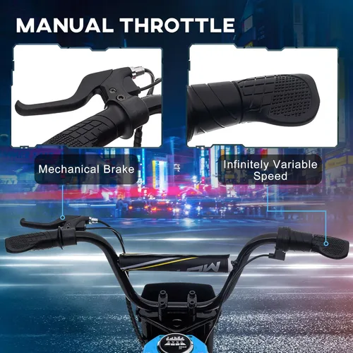 Miniatura 3 de Aosom Bicicleta Eléctrica de Tierra con Acelerador de Puño Giratorio, 24V 350W Motocicleta Eléctrica Todoterreno, Hasta 15 MPH con Freno, Bocina Azul