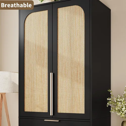 Miniatura 7 de GarveeHome Armario Armario, armario de madera de 69.5 pulgadas con 3 cajones, barra para colgar, armario de almacenamiento de ropa de 2 puertas
