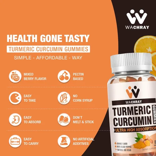 Miniatura 6 de Gomitas de curcumina de cúrcuma con extracto de jengibre y pimienta negra, paquete de 2 suplementos de gomitas tuméricas para inflamación del dolor