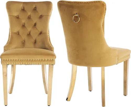 Miniatura 11 de Juego de 2 sillas de comedor modernas de mediados de siglo, sillas de cocina tapizadas de terciopelo beige, sillas de cocina y comedor, patas