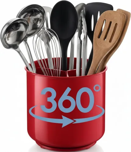 Miniatura 11 de Cooler Kitchen Portautensilios Giratorio Extra Grande de Acero Inoxidable con Base Pesada Estable Anti-Volcado, Divisor Extraíble, e Inserto Plateado