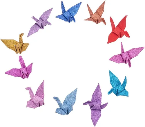 Miniatura 12 de WANDIC 50 grúas de papel de origami, hechas a mano, plegadas a mano, grúa de papel de origami, guirnalda de cuerda para decoración del hogar, fiesta