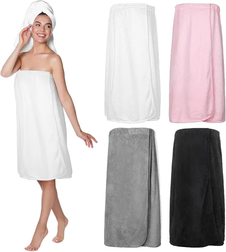 Miniatura 34 de 4 toallas envolventes para mujer, bata de spa con cierre ajustable, parte superior elástica, envoltura ligera para baño y ducha