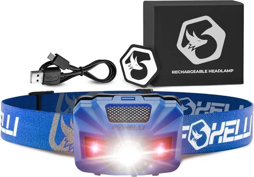 Miniatura 14 de Foxelli Linterna frontal LED recargable USB‑C – Ultraligero 2.4 oz y brillante 180 lúmenes – Luz roja/blanca, 5 modos, IPX5 impermeable, 40 horas