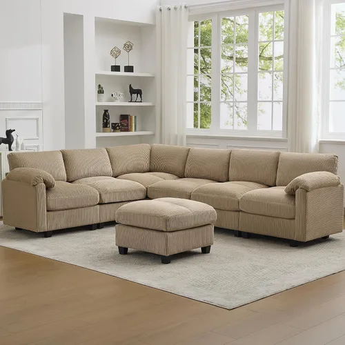 Miniatura 34 de Sofá biplaza modular de 61 pulgadas, asiento extra profundo para sala de estar, sofá de pana profundo con almohadas para reposabrazos, cosido
