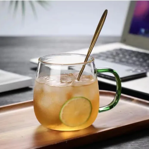 Miniatura 3 de Taza de Vidrio Transparente con Asa Verde, 16 oz, Gran Taza de Café de Borosilicato Alto para Beber o como Regalo