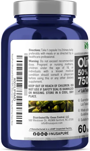 Miniatura 3 de Extracto de hoja de olivo 750 mg 50% oleuropeína (sin OMG y sin gluten), vegano, sin aceite, 60 cápsulas