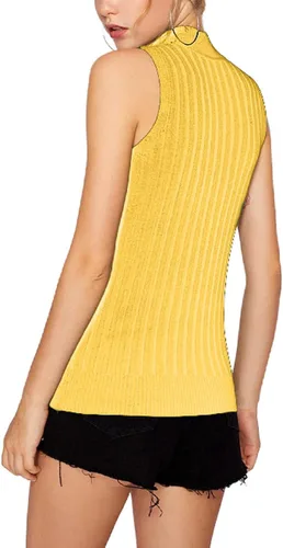 Miniatura 3 de Nicetage Suéter de punto sin mangas para mujer, ajustado, cuello alto, elástico, básico, camiseta sin mangas