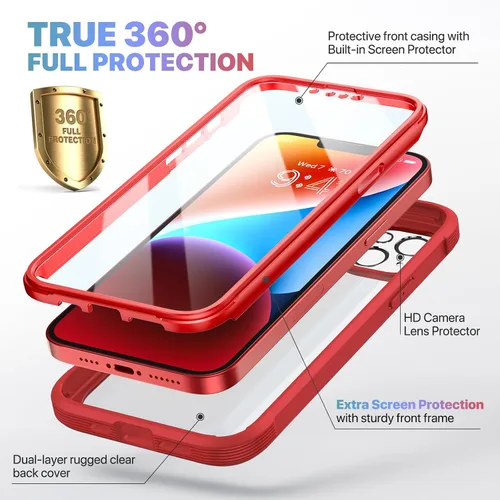 Miniatura 102 de Diaclara Funda diseñada para iPhone 16, mejorada [protección completa de la cámara], carcasa resistente de cuerpo completo con protector de pantalla