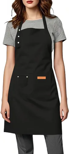 Miniatura 9 de Delantal de cocina para mujer y hombre, resistente al agua, para artista, barista, hornear, manualidades, catering, trabajo, con babero y grandes