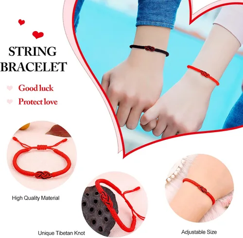 Miniatura 52 de Pulseras tibetanas hechas a mano con cuerda roja para él y ella, pulsera de la amistad, pulsera de la amistad, hilo negro y rojo para protección