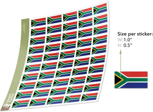 Miniatura 2 de Desert Cactus Adhesivo de bandera de Sudáfrica con diseño de país, hojas rectangulares de 1 pulgada, 50 piezas en total, con logotipo de niños