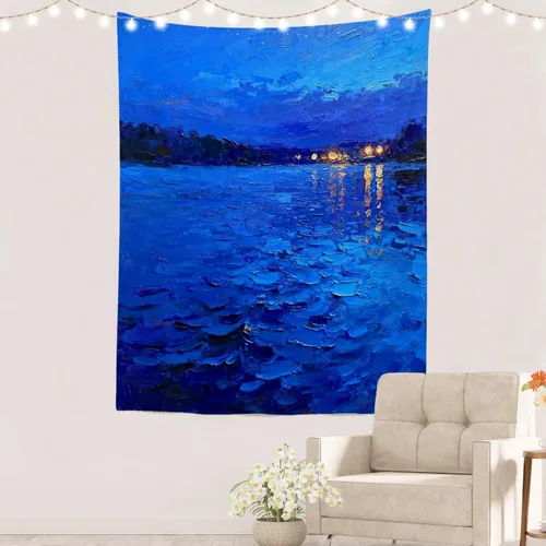 Miniatura 35 de Batmerry Tapiz azul y blanco, tapiz abstracto de pintura azul, negro, gris y blanco, para sala de estar, dormitorio, pared, decorativo, 51.2 x 59.1