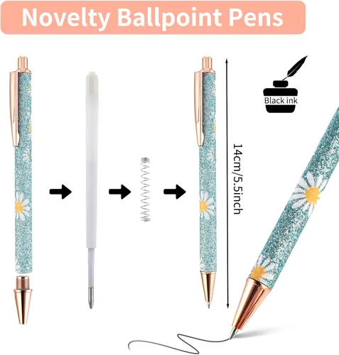 Miniatura 6 de cobee Bling Pens - Paquete de 6 bolígrafos retráctiles de 0.039 pulgadas (0.039 in), con purpurina, tinta negra, punta media, bolígrafos de regalo