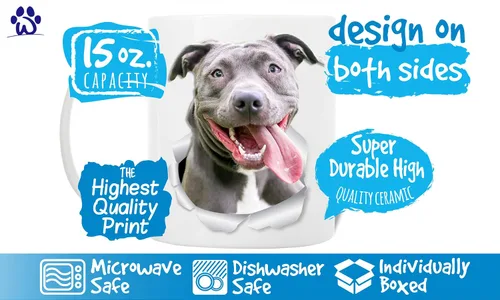 Miniatura 3 de Winston & Bear Happy Pit Bull Mug - Taza de café de cerámica de 15 onzas, regalo para los amantes de los perros