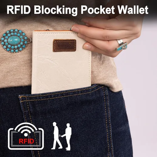 Miniatura 4 de Montana West X Wrangler - Cartera delgada delgada para mujer, organizador de dinero, mini cartera de bolsillo delgada con forro RFID y un monedero