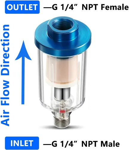 Miniatura 4 de 3 piezas de separador de aceite de agua, mini filtro de aire en línea, filtro de aerógrafo de entrada y salida NPT de 1/4 pulgadas, separador