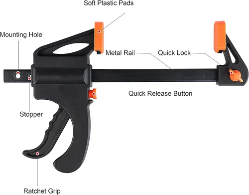Miniatura 8 de Black Duck Brand Abrazadera de barra de trinquete de 4 pulgadas / esparcidor de 8 pulgadas para fotografía, carpintería, manualidades y más