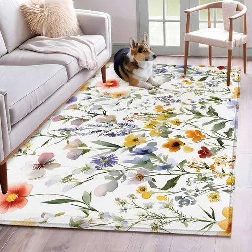 Miniatura 11 de Small Area Rugs 2x3 Ft, Botanical Flower Non-Slip Area Rugs for Living Room Bedroom Entryway, Watercolor Retro Spring Farm Leaf Washable Carpet