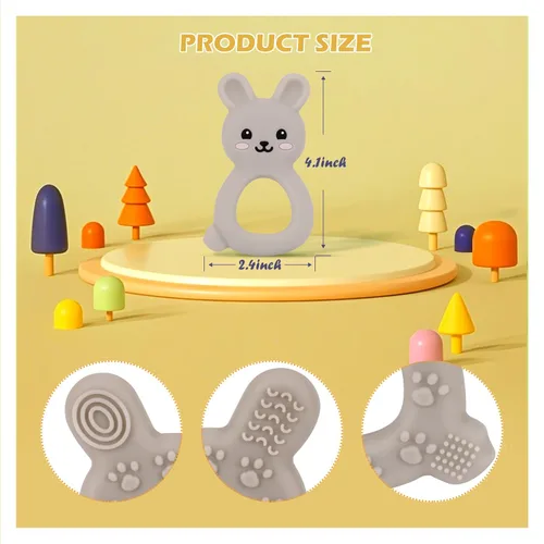 Miniatura 2 de Mordedor de conejo para bebé, juguete de silicona de grado alimenticio para bebés de 3 a 12 meses, juguete masticable de fácil agarre con orejas