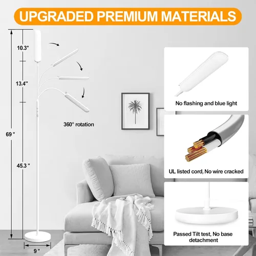 Miniatura 2 de Marctronic Lámpara de pie blanca, lámpara de pie LED brillante de 18W 1800LM para sala de estar dormitorio, lámpara de pie regulable con Blanco