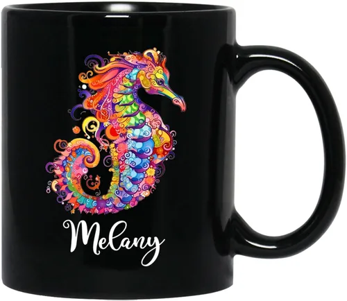Taza de café personalizada con nombre, taza de café personalizada con animales marinos coloridos del océano, 11 onzas, 15 onzas, taza de cerámica