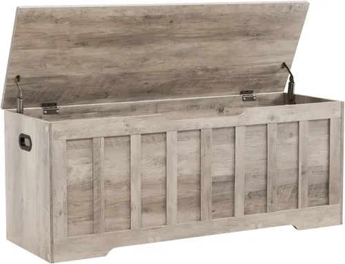 Miniatura 7 de VANKILEY Baúl de almacenamiento extragrande de 47.2 pulgadas, baúl de almacenamiento con 2 bisagras de seguridad, banco de almacenamiento de madera
