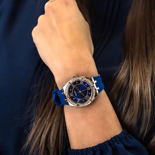 Miniatura 2 de Guess Reloj de cristal de silicona azul + tono oro rosa
